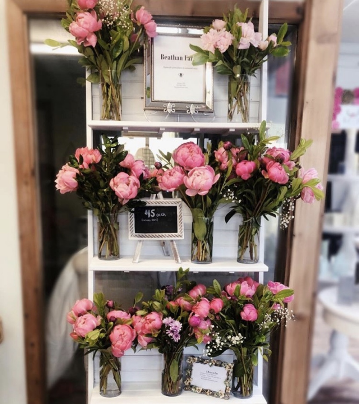 Fresh flower display inside the salon